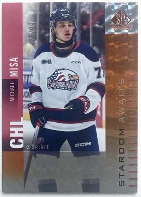 Michael Misa 2023 SP Game Used CHL Edition Orange Patterned Foilboard /99 #SA-MM - Image 1 of 2