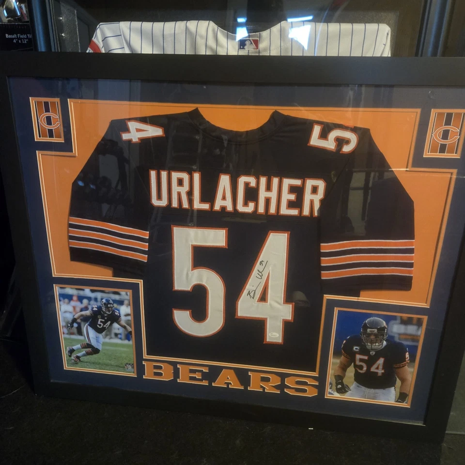 Camiseta deportiva Brian Urlacher autografiada y enmarcada azul Chicago certificado JSA Foto 1 de 2
