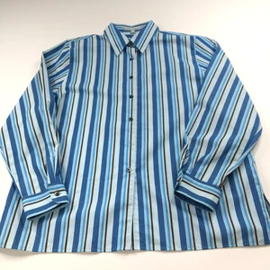 Foxcroft Wrinkle Free Classic Fit 18 Button LS Collared Striped Dress Shirt Blue - Picture 1 of 7