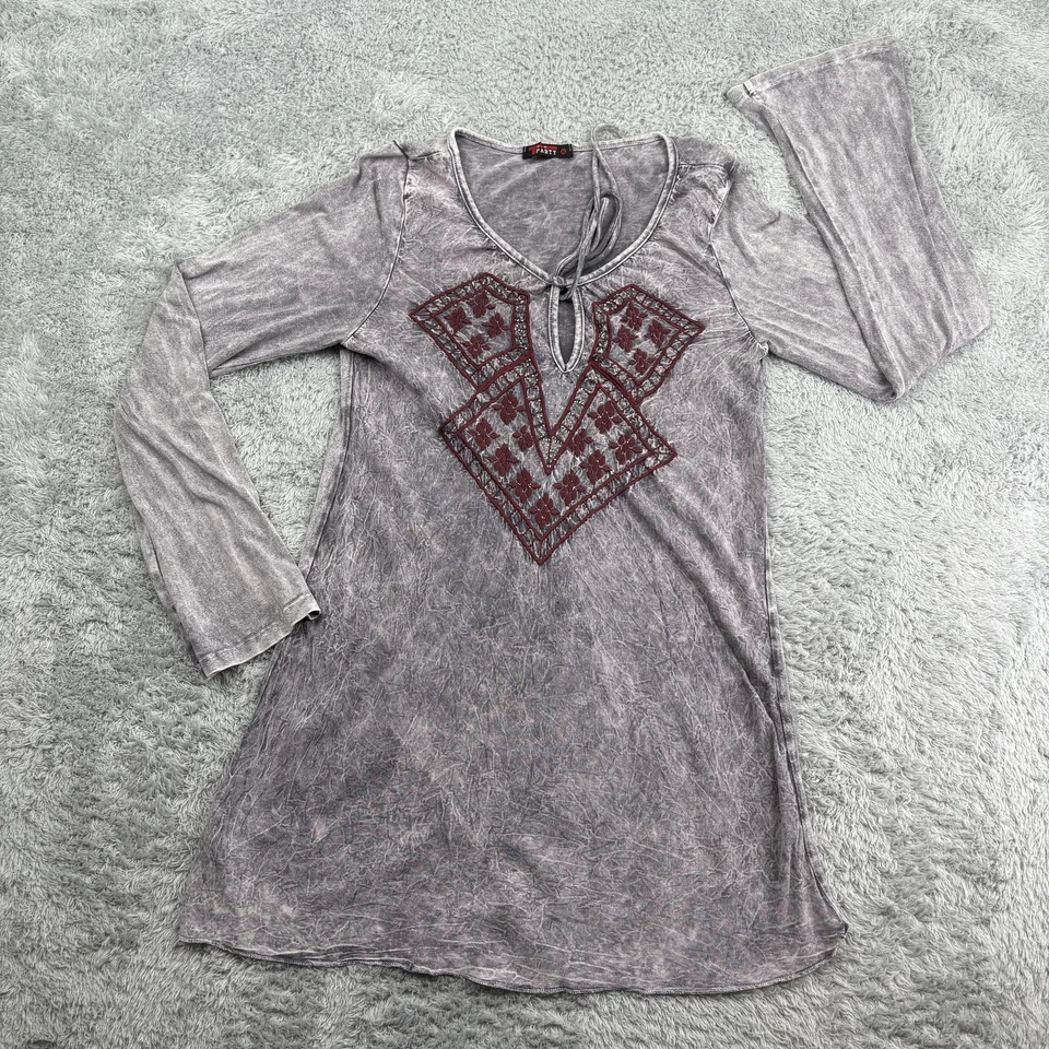 T вечеринки туника платье женщин маленький серый красный вышитый богемное длинным рукавом сделано в США - Изображение 1 из 4