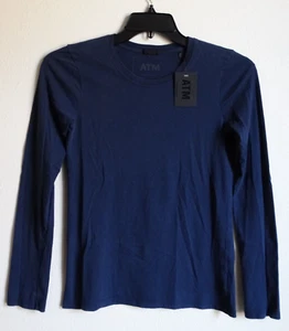 NWT ATM Anthony Thomas Melillo Womens Navy Crew Long Sleeve T-Shirt Tee XS $115 - Picture 1 of 4