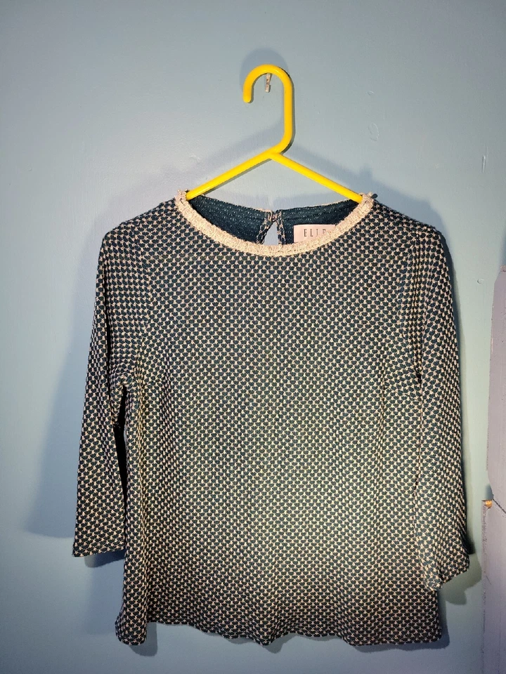 Vintage Elle Womens Pearl And Lace Collared Pullover Sweater Size M - Image 1 of 4