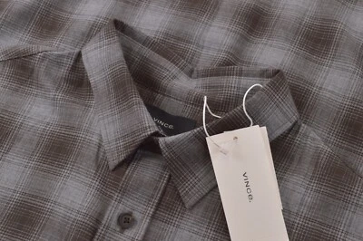 Camisa de Vestir Vince Talla Pequeña Calce Clásico Marrón Gris Nueva con Etiquetas  Foto 1 de 4