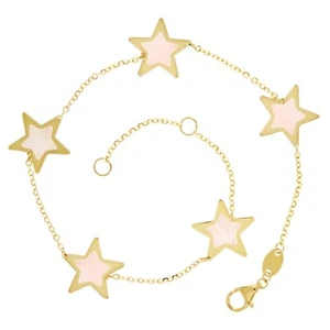 Italian 14k Yellow Gold Pearl Star Charm Station Bracelet 7.5" 11mm 2.5 grams - Picture 1 of 4