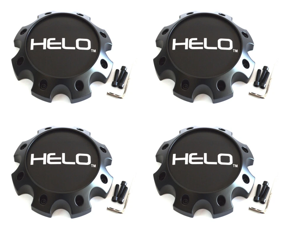4x NUEVO Tapas centrales de llanta de rueda Helo negro mate de 8 orejetas 42 mm de altura HE878 con tornillos  Foto 1 de 4