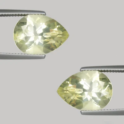 14.32 ct  DAZZLING - LUSTROUS  NATURAL YELLOW ANDESINE GEMS Pear  Pair  4045 DL - Image 1 of 2