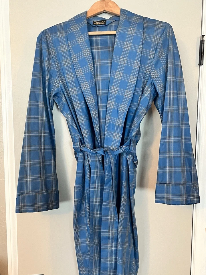 VTG 70s SEARS Perma Small 34/36 Blue Plaid Robe Lightweight Preppy Mens - Image 1 of 4