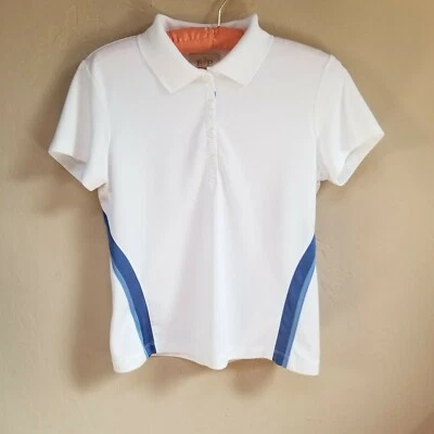 Camiseta polo de golf EP Pro Tour Tech para mujer pequeña informal manga corta blanca azul Foto 1 de 4