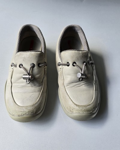 Mocassini Prada bambini grigi in pelle taglia EU 28 US 11 unisex