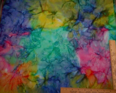 Batik Fabric 3/4+ Yard Green Yellow Pink Blue Hoffman Premium Cotton #30 - Image 1 of 2