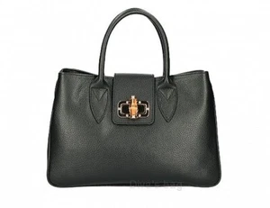 Italienische Handtasche aus echtem Leder - schwarz - Bild 1 von 6