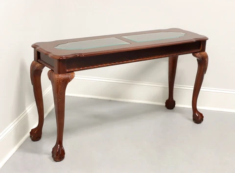 Vintage Mahogany Chippendale Glass Top Console Sofa Table Cover