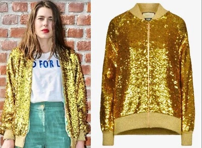 Jaqueta Bombardeiro 6.5K Nova Gucci 2017 Lantejoulas Douradas 42 44 46 6 8 10 Top Coat M G - Imagem 1 de 4