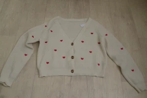 Shein Strickjacke Gr.38 Gr.M weiss mit aufgestickten roten Herzen sehr schön ! - Bild 1 von 6