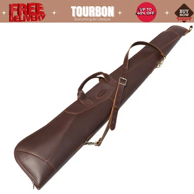 Tourbon Leather Shotgun Case Gun Slip Zippered Cover Bag Soft Padded Hunting NEW - Image 1 of 4