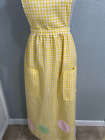 Apron Vintage Long Yellow gingham checked with bib flower applique pockets and l