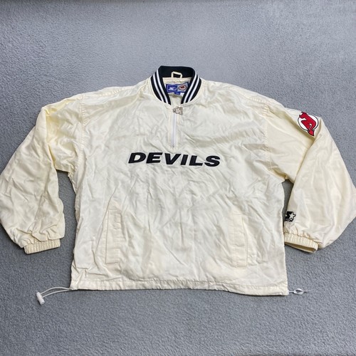 OFF WHITE VINTAGE New Jersey Devils Starter Jacket Uomo Grande Crema Mezza Zip NHL