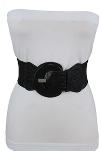 New Women Black Faux Leather Fashion Wide Belt Hip High Waist Big Buckle Fit S M - Picture 1 of 24