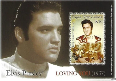 Hoja de recuerdo de estampillas de Elvis Presley K10 Papúa Nueva Guinea 2006 Loving You 1957 MNH Foto 1 de 4