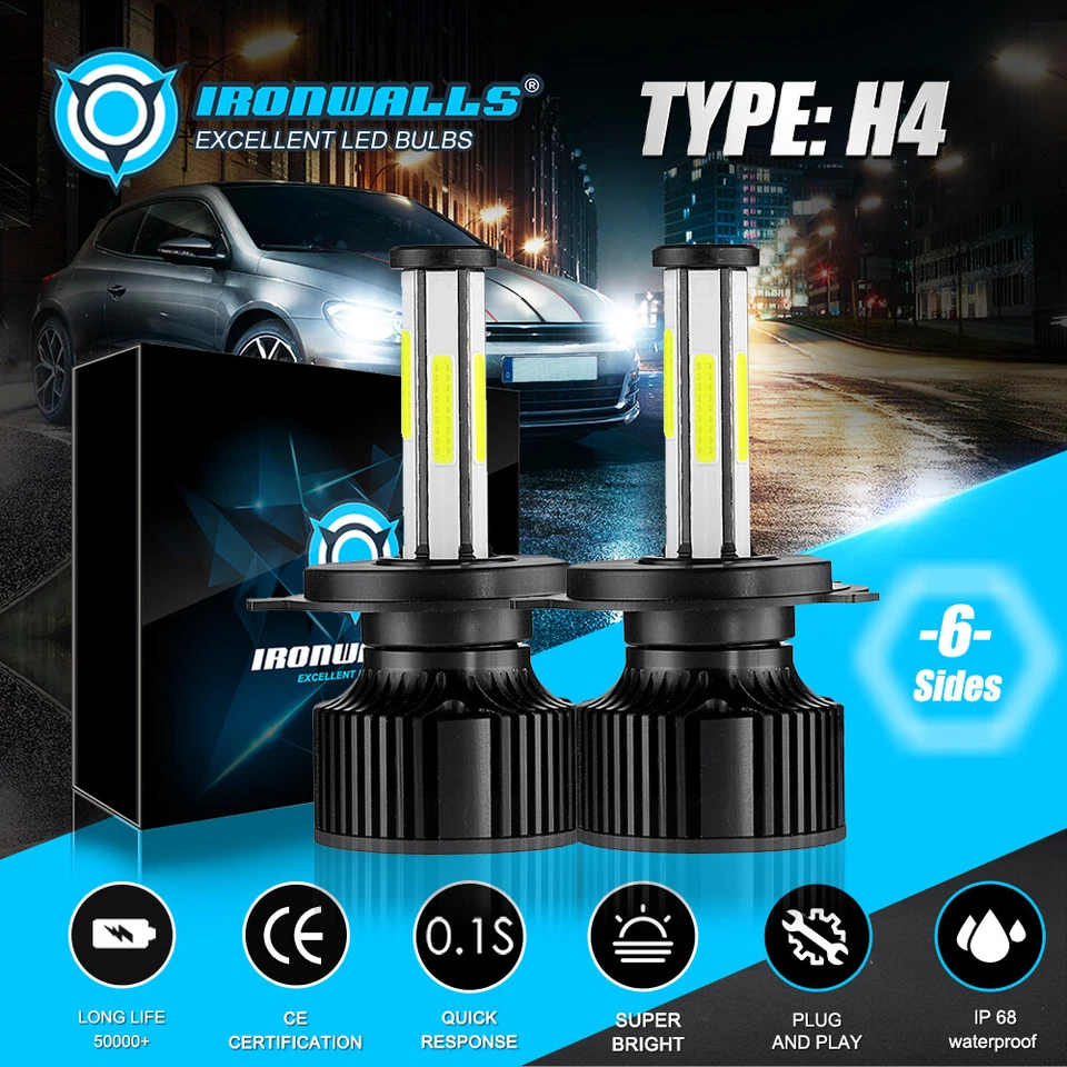 6 Sides H4 9003 HB2 LED Headlight Bulbs Lamp Globes For Toyota HiAce 1980-2009 - image 1 of 4