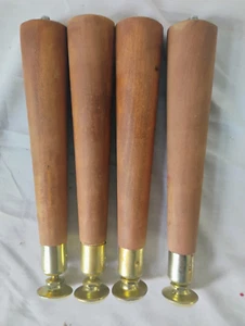 4 MCM Mid Century Modern Furniture Legs 8" Walnut w/ Brass Finish Feet - Picture 1 of 5