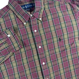 Polo Ralph Lauren Button Down Shirt Mens XL Maroon Plaid Brushed Cotton/Flannel - Picture 1 of 5