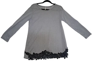 Top tunica donna marca Lucky taglia XL grigio trendy con orlo in pizzo nero - Foto 1 di 4
