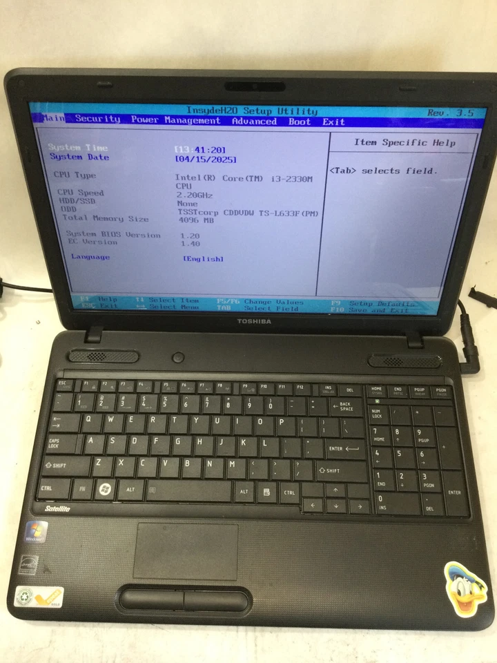 TOSHIBA SATELLITE C655-S5305 - INTEL I3 2330M - 4GB RAM - READ DESCRIPTION - BB - Image 1 of 4