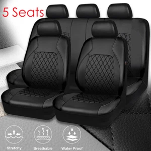 Black PU Leather 5 Seats Cover Auto Seat Covers for Nissan Full Set Car Cover - Picture 1 of 8