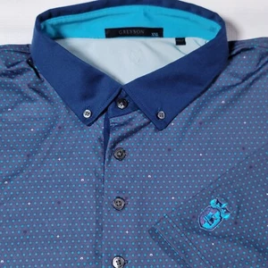 GREYSON Sz XXL Shirt Blue All Over Geometric Hidden Wolf Triangle Dot Golf Polo - Picture 1 of 14