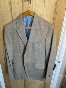 Hackett Linen Blazer, Tan Herringbone, Half-lined, Size 44R - Picture 1 of 4