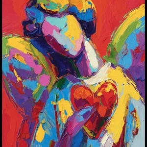 💖 Angel with Heart Giclée 🕊️ 30x30" Fine Art | COA | Inspired by Peter Max V44 - Picture 1 of 7