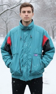 Abrigo de Invierno Retro De Colección Para Hombre CB Deportes Esquí Parka Chaqueta Rojo Aqua Talla X Grande Foto 1 de 4