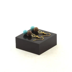 Steine Und Mineralien. Ohrringe 2 Perlen Howlite Türkis + Holz 8 Mm - Bild 1 von 2