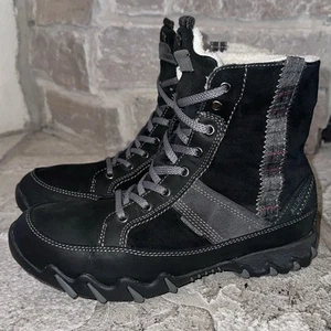 AllRounder by Mephisto Faux-Fur Lined Black Gray Suede Plaid Boots Shoes 8 Women - Picture 1 of 8