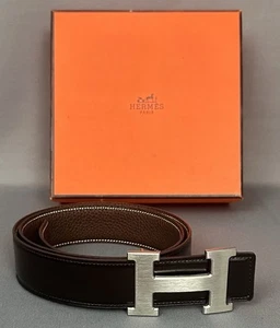 Nuevo CINTURÓN HERMÈS - REVERSIBLE NEGRO MARRÓN 38mm Correa - HERMES HEBILLA H - Talla 34" - Imagen 1 de 24