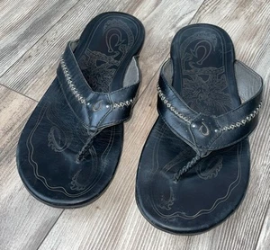 Olukai Mea Ola Sandals Mens Size 12 Shoes Black Leather Flip Flops - Picture 1 of 8
