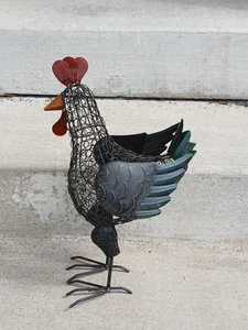 Metal Black Red & Green Rooster Chicken Country Farmhouse 18" Sculpture Decor - Picture 1 of 21