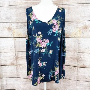 Torrid Marineblau Blumenmuster V-Ausschnitt Tank Größe 0X - Bild 1 von 13