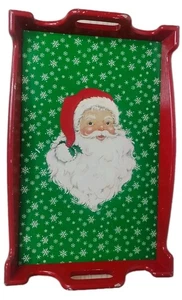 Bandeja de Navidad de Madera Enesco Vintage Santa Copo de Nieve Retro Vacaciones 18"x12" Decoración - Imagen 1 de 6