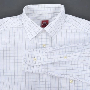 ETON White Blue Box Check 100% Cotton Mens Luxury Dress Shirt - 15.5 - Picture 1 of 7