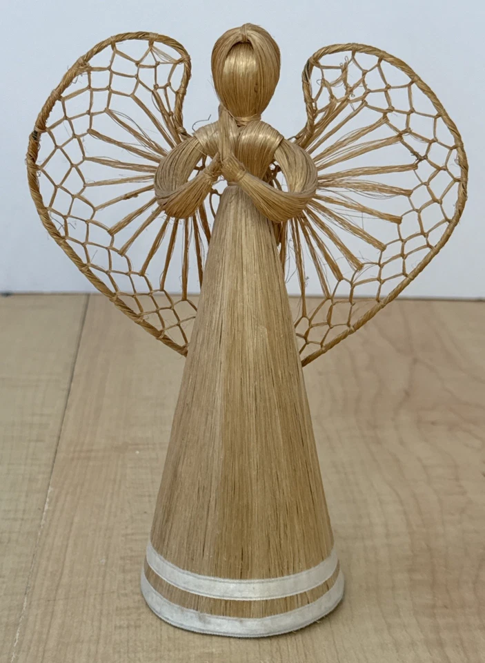 Vintage Straw Corn Husk Angel Figurine 8" Tall Golden Wheat Christmas Decor - Image 1 of 4