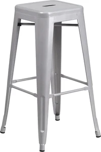 Commercial Grade 30" High Backless Silver Metal Indoor-Outdoor Barstool with Squ - Picture 1 of 10