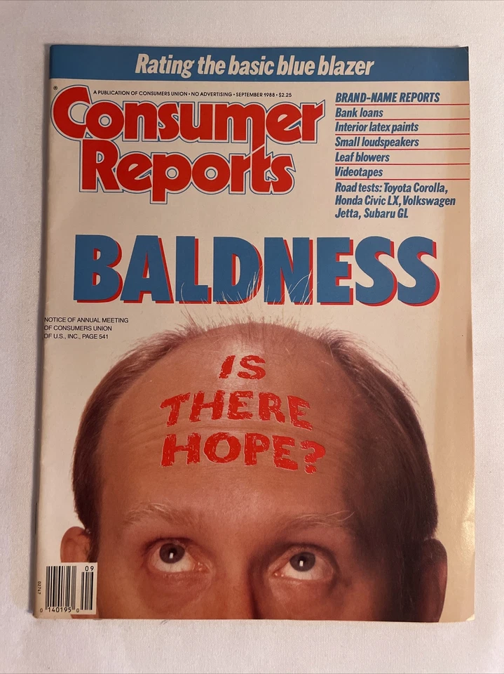 1988 September CONSUMER REPORTS Magazine, Baldness: Is There Hope? (MH276) Foto 1 de 3