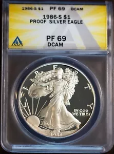 1986-S $1 Silver American Eagle PF69DCAM New ANACS # 7472139 + Bonus - Picture 1 of 2