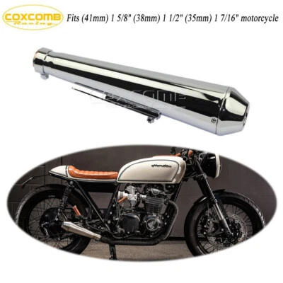Silenciador de escape cromado 45 mm cono inverso 17" de longitud para Café Racer Dyna Foto 1 de 4