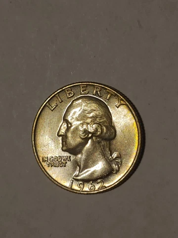1962 Washington Silver Quarter Dollar Coin 90% Silver Coin! Golden Toning! Cover