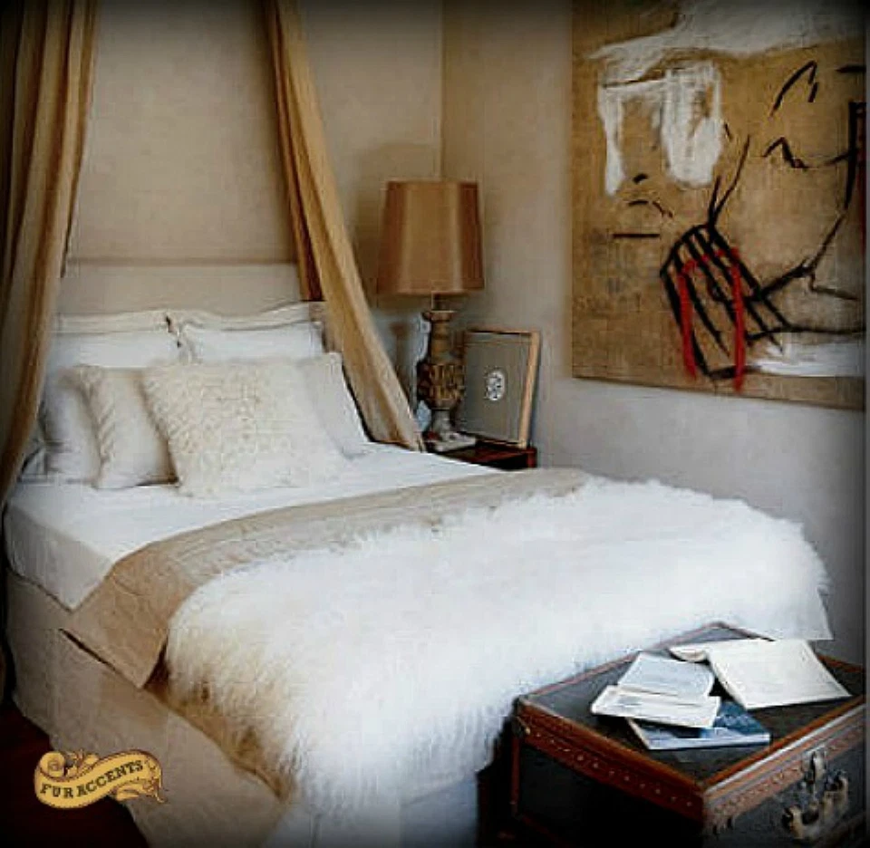 FUR ACCENTS Faux Fur, Shaggy, Sheepskin Throw Blanket, Bedspread, Minky Cuddle Fur Lining