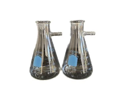 (2) PYREX Glass 250mL Vista Blue Heavy Wall Filtering Flask w/ Sidearm 70340-250 - Image 1 of 4