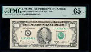 AC 1985 $100 Chicago FRN PMG 65 EPQ G-A block gem Fr 2171-G - Picture 1 of 2